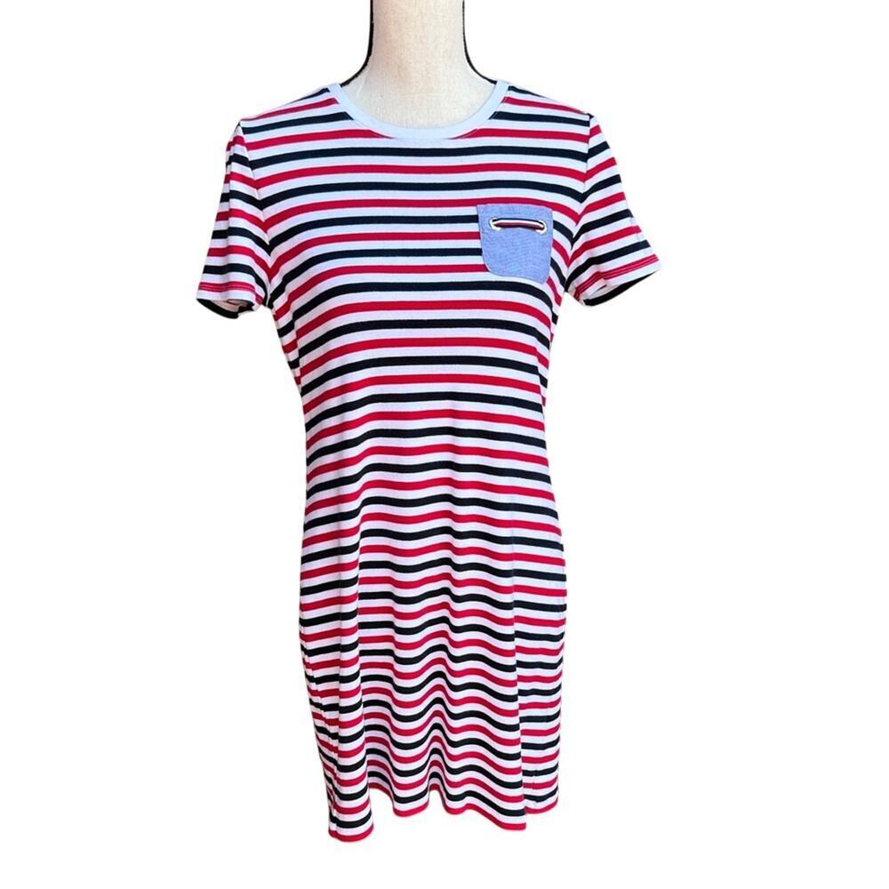 Tommy Hilfiger Women’s Large Nautical Striped Cotton T-Shirt Dress Pocket Preppy